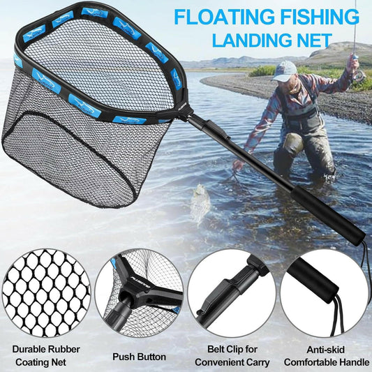 Premium Floating Fishing Net - Perfect for Steelhead, Salmon, Trout & More - Rubber Coated for Easy Catch & Release - Compact & Foldable Design for Convenient Transport & Storage.