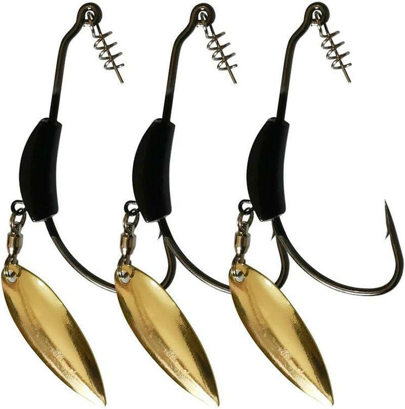 Premium Weighted Twist Lock Hooks - Silver/Gold Spin Superline for Swim Bait - 3 Pack (3G, 5.5G, 9G)