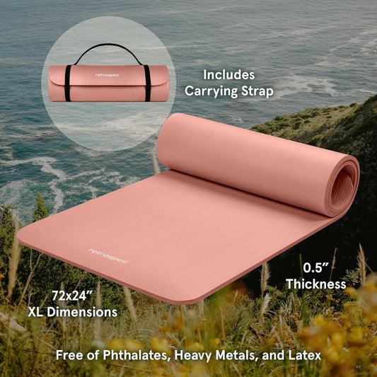 Premium Solana Yoga Mat - 1/2" Thick Non-Slip Exercise Mat with Nylon Strap for Men & Women - Perfect for Yoga, Pilates, Stretching, and Fitness Workouts.