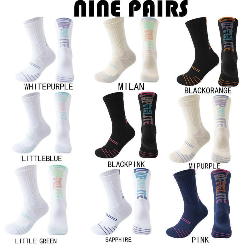 9 Pairs Men Compression Crew Running Socks Athletic Socks with Cushion Work Hiking Basketball Sport Socks Anti-Odor and Anti-Slip for Running Fitness Hiking and Cycling