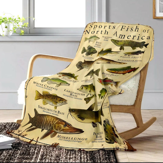 Cozy Fish Pattern Flannel Blanket - Year-Round Comfort & Perfect Gift for Loved Ones! 🐟🛋️✨.