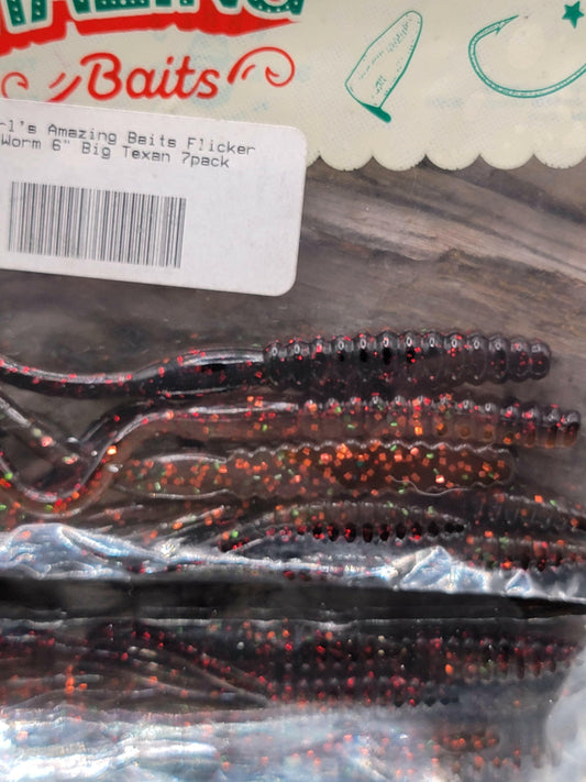 Karl's Amazing Baits Flicker Worms - 6-Inch, 7-Pack - Big Texan Edition.