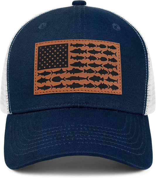 American Fish Flag Trucker Hats - Ideal Gifts for Fishing Enthusiasts, Camping, and Everyday Use.