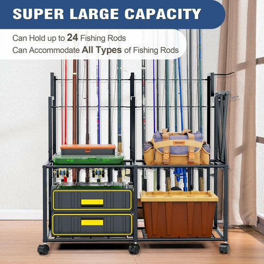 Miratino Large-Capacity Fishing Rod Holders for Garage - Store Up to 24 Fishing Poles Efficiently!.