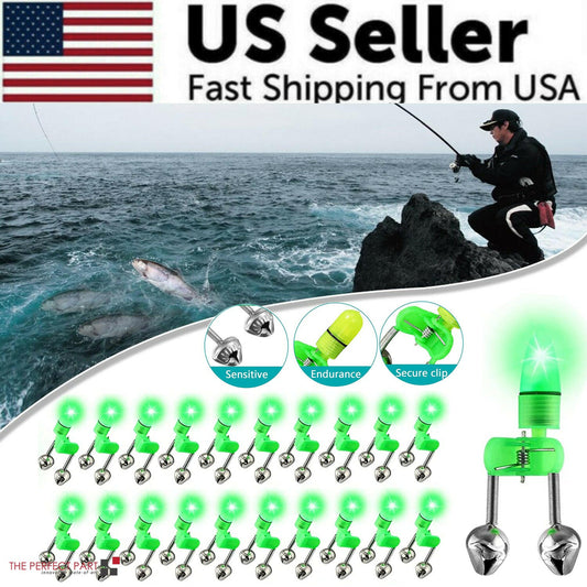 10/40 PC LED Night Fishing Bite Alarm with Dual Bells and Rod Tip Clip Alert System.