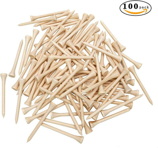 Premium Natural Wood Golf Tees - Pack of 100 in Multiple Colors and Sizes (3-1/4", 2-3/4", 2-1/8") - Reduce Side Spin and Friction for Better Performance.