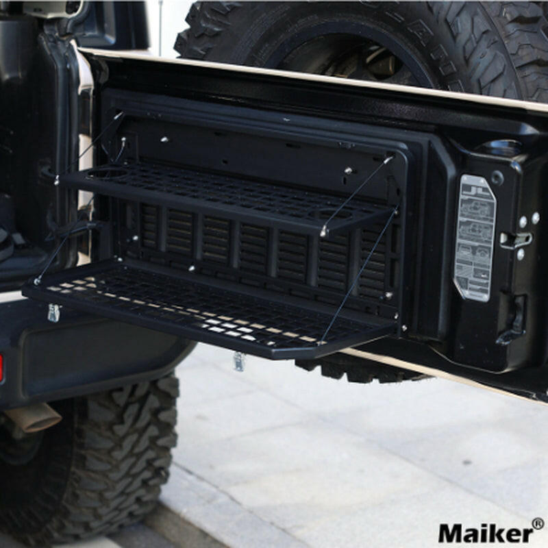 2-Tier Foldable Tailgate Table and Cargo Rack for 2007-2022 Jeep Wrangler JK & JL 4-Door - Ideal for Outdoor Camping