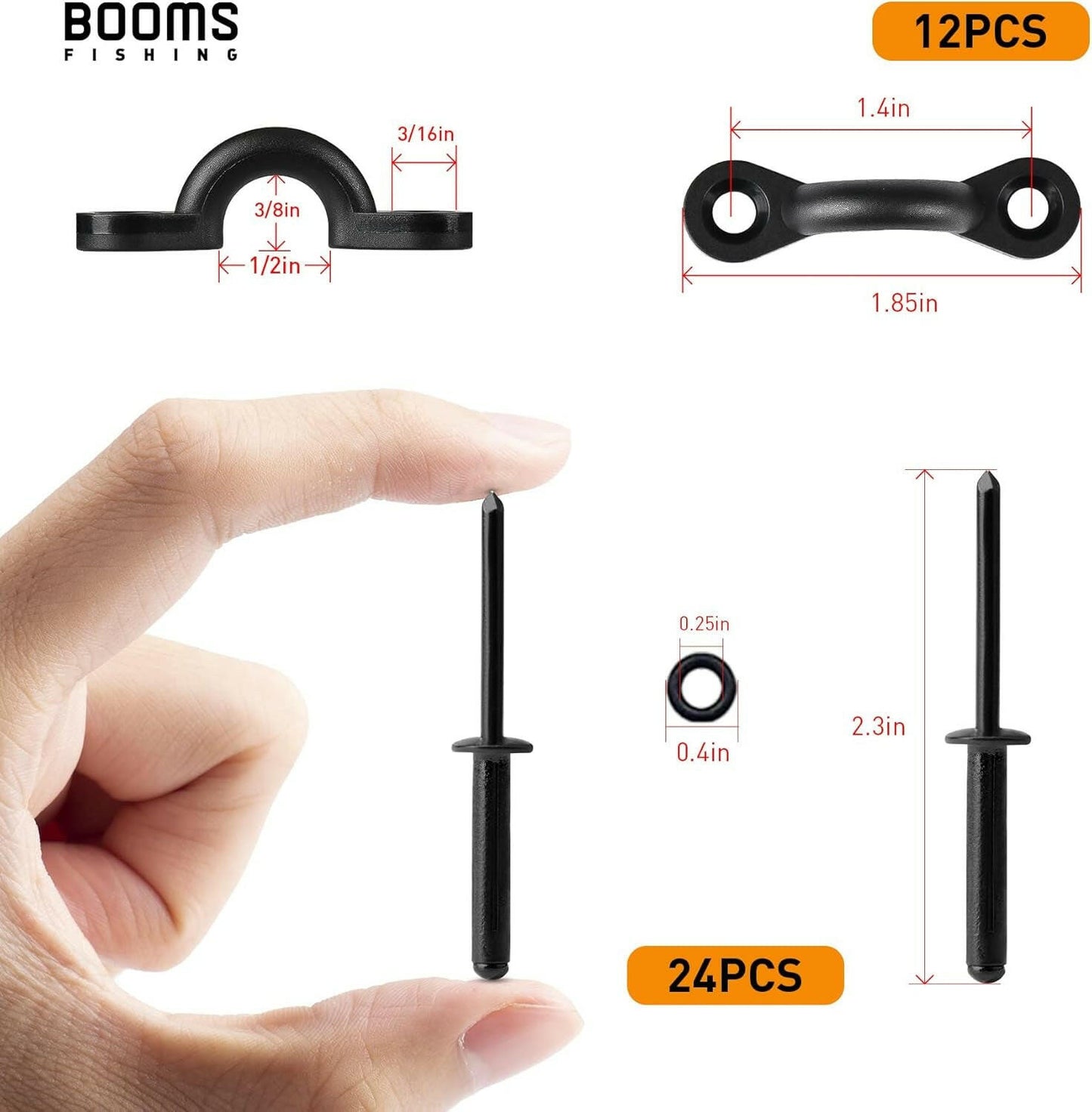 MA1 Tri-Grip Rivet Kit for Kayak Pad Eyes - Durable Black Finish.