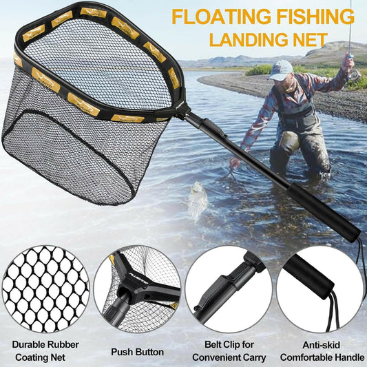 Ultimate Floating Fishing Net - Perfect for Steelhead, Salmon, Trout & More - Rubber Coated, Compact & Foldable for Easy Transport & Quick Catch & Release.