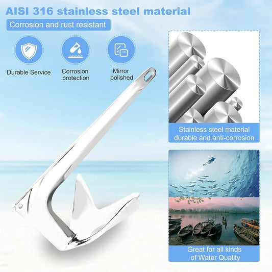 316 Stainless Steel Bruce Style Claw Anchor - Heavy Duty Polished Marine Grade.