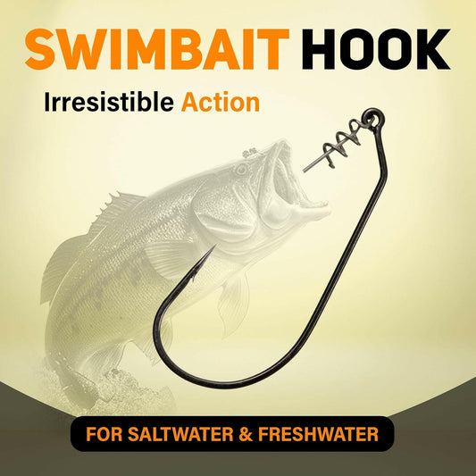 Swimbait Hooks for Bass Fishing - Premium Soft Plastic Hooks with Centering Spring Pin for Swim Baits and Worm Lures, Available in Sizes 1/0 to 10/0 (Pack of 10 or 25).