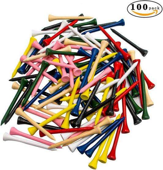 Premium Natural Wood Golf Tees - 100 Pack in Multiple Colors & Sizes (3-1/4", 2-3/4", 2-1/8") - Reduce Side Spin & Friction for Better Performance.
