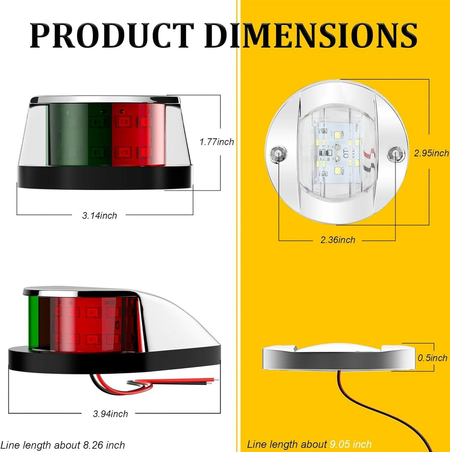 Upgrade Your Boat with Waterproof LED Navigation Lights - Chrome Bezels for Pontoon, Fishing & Kayak Adventures! 🌊✨ (Includes 1 Red & Green, 2 White) 🚤💡.