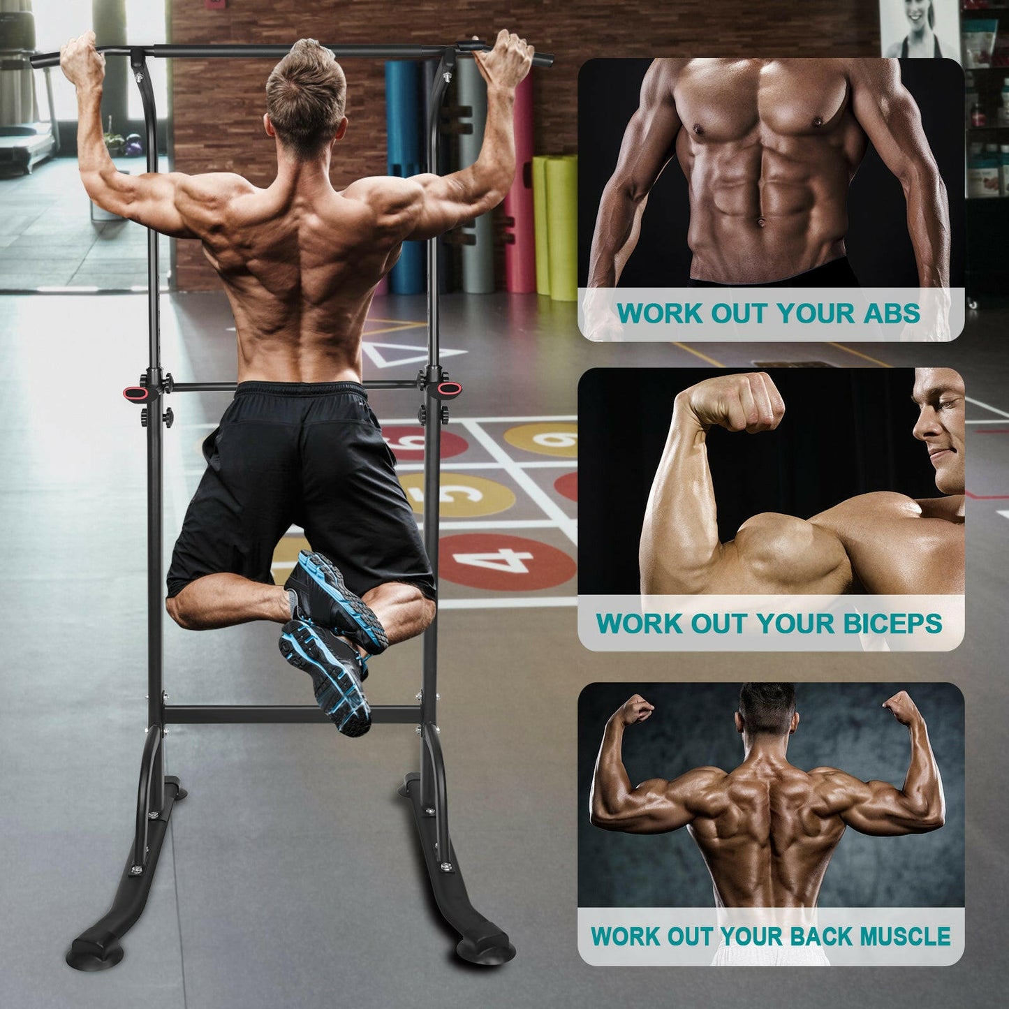 Power Tower Exercise Station with Parallel Bars and Pull-Up Capability