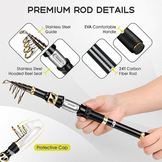 Ultimate Fishing Rod and Reel Combo - Telescopic Pole Set with Fishing Line, Lures Kit & Carry Bag for Saltwater & Freshwater Adventures (6-9 Feet).