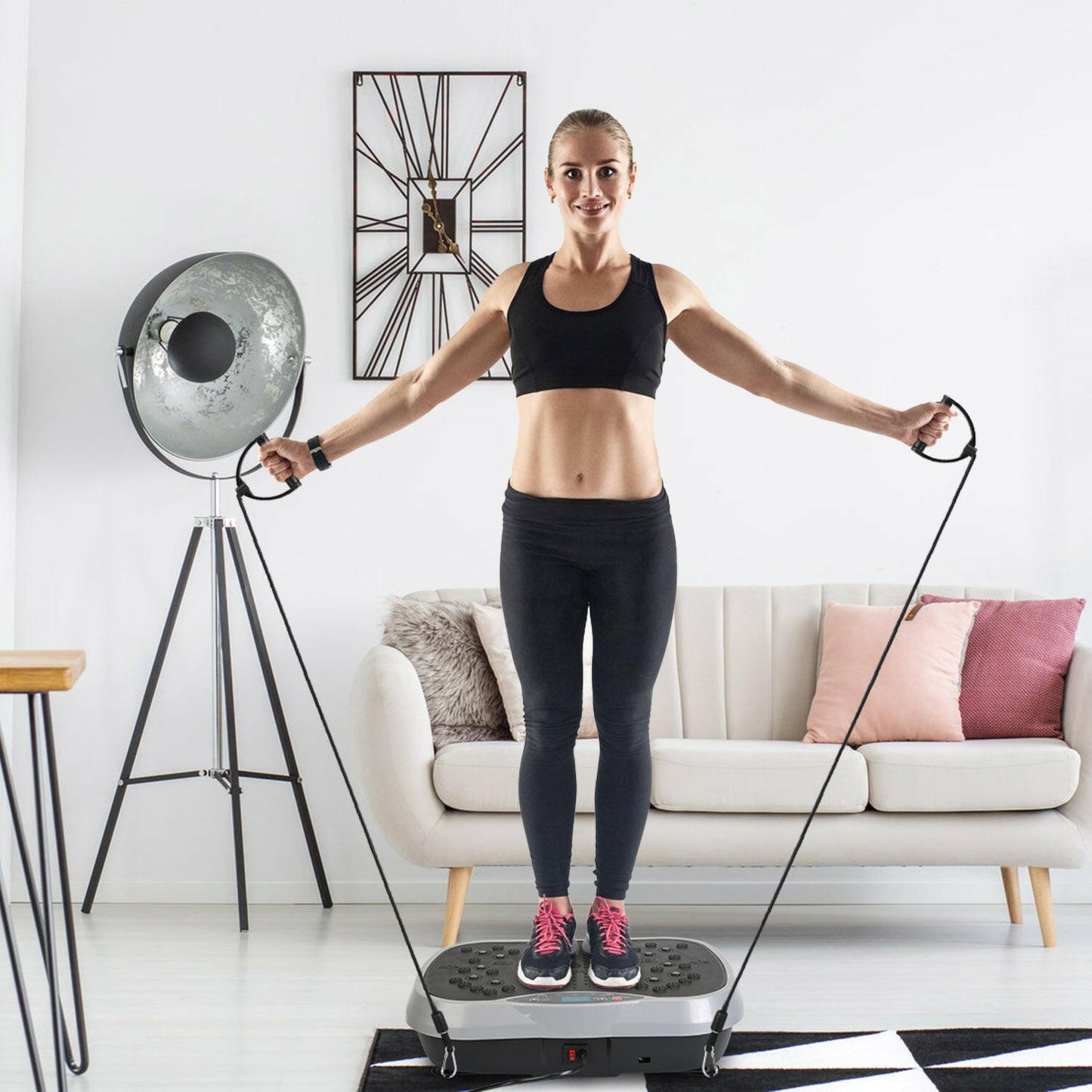 Vibration Exercise Machine with Resistance Bands and Remote Control - Whole Body Vibration Platform for Home Fitness and Weight Loss