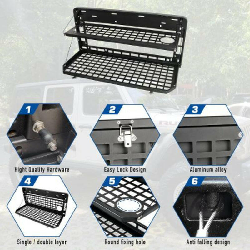 2-Tier Foldable Tailgate Table and Cargo Rack for 2007-2022 Jeep Wrangler JK & JL 4-Door - Ideal for Outdoor Camping
