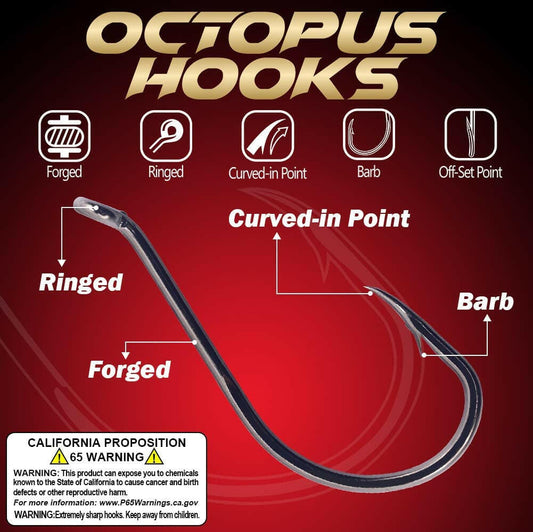 Catch more with our Octopus Circle Hooks! 🎣 Perfect for freshwater fishing, available in red and black. Get your 50 or 100 pack today! 🐟✨.