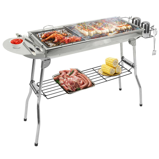 Foldable Portable Charcoal BBQ Grill - Stainless Steel Barbecue Grill for Picnics, Camping, and Yard Cooking with FedEx Shipping.