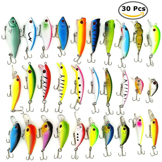 Ultimate Fishing Tackle Set: 30 Premium Lures, Crankbaits, and Hooks for Every Angler.