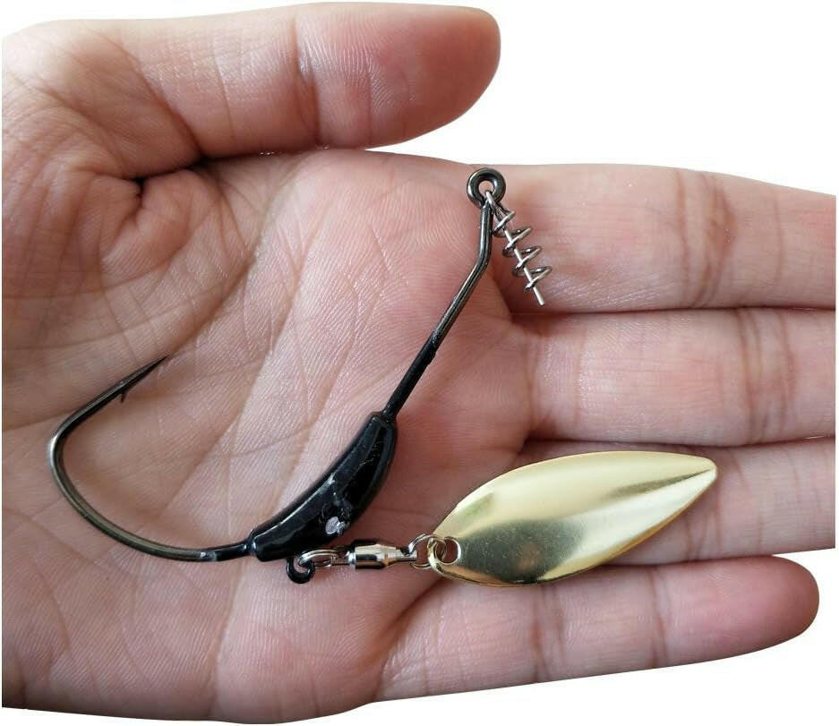Premium Weighted Twist Lock Hooks - Silver/Gold Spin Superline for Swim Bait - 3 Pack (3G, 5.5G, 9G)