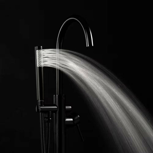 Freestanding Floor-Mounted Tub Faucet with Hand Shower in Matte Black