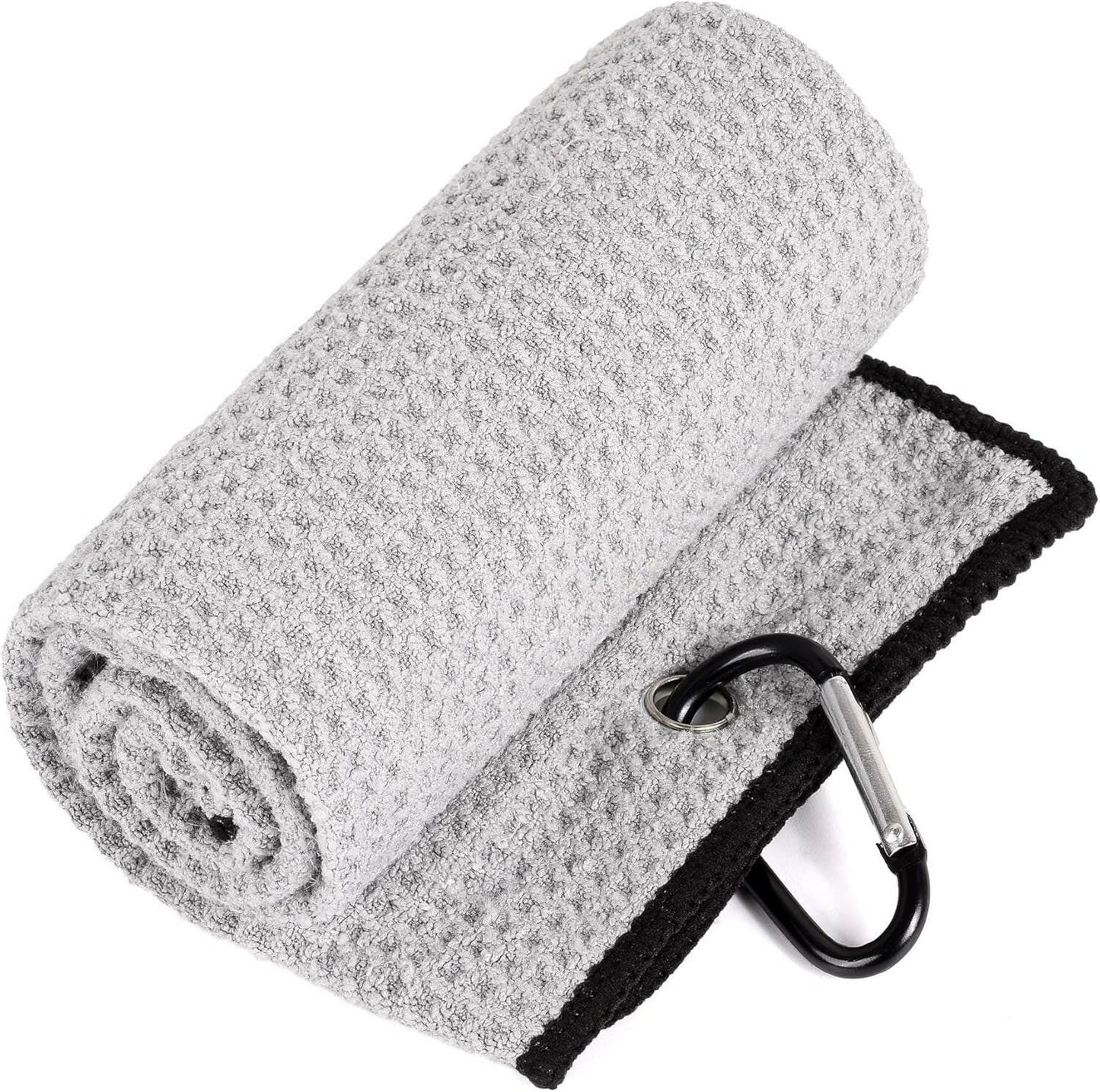 Microfiber Waffle Pattern Golf Towel with Club Groove Cleaner Brush and Foldable Divot Tool featuring Magnetic Ball Marker (Gray)