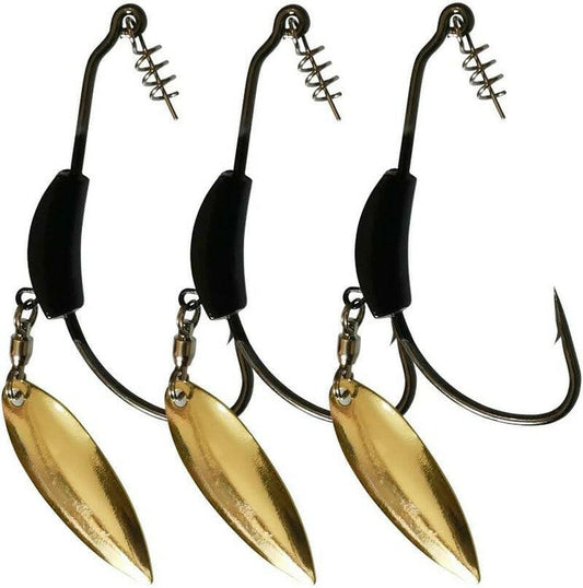 Premium Weighted Twist Lock Hooks - Silver/Gold Spin Superline for Swim Bait - 3 Pack (3G, 5.5G, 9G)