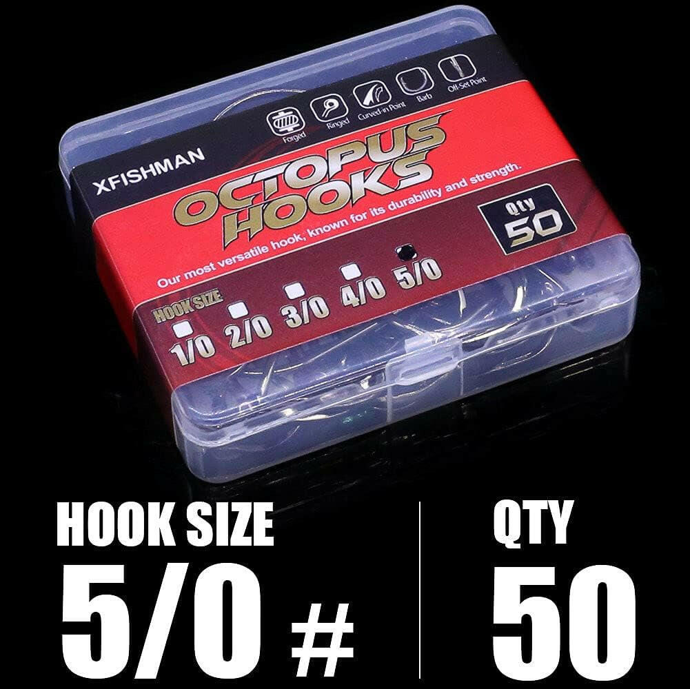 Catch more with our Octopus Circle Hooks! 🎣 Perfect for freshwater fishing, available in red and black. Get your 50 or 100 pack today! 🐟✨.