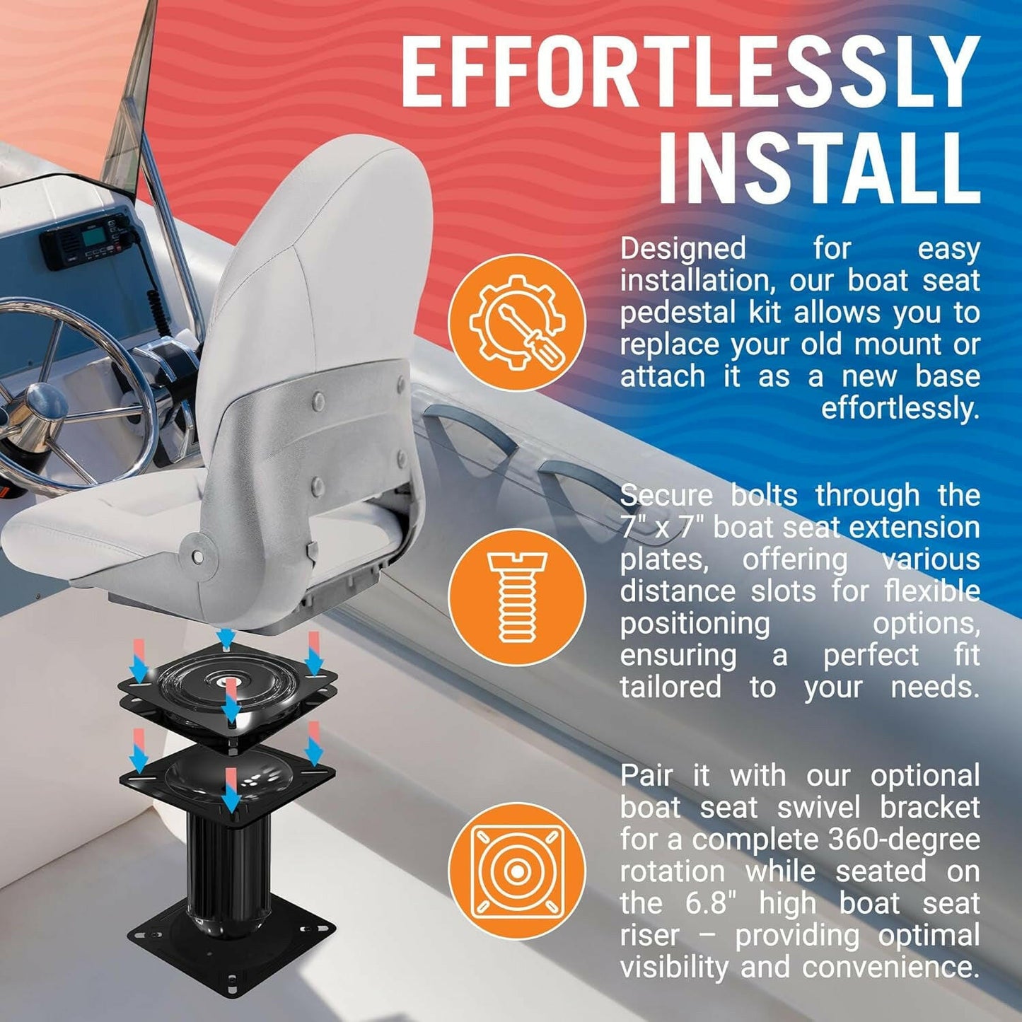 Enhance Your Boating Adventure with Our 6.8" Seat Pedestal Mount – Ideal for Jon and Bass Boats! 🚤✨.