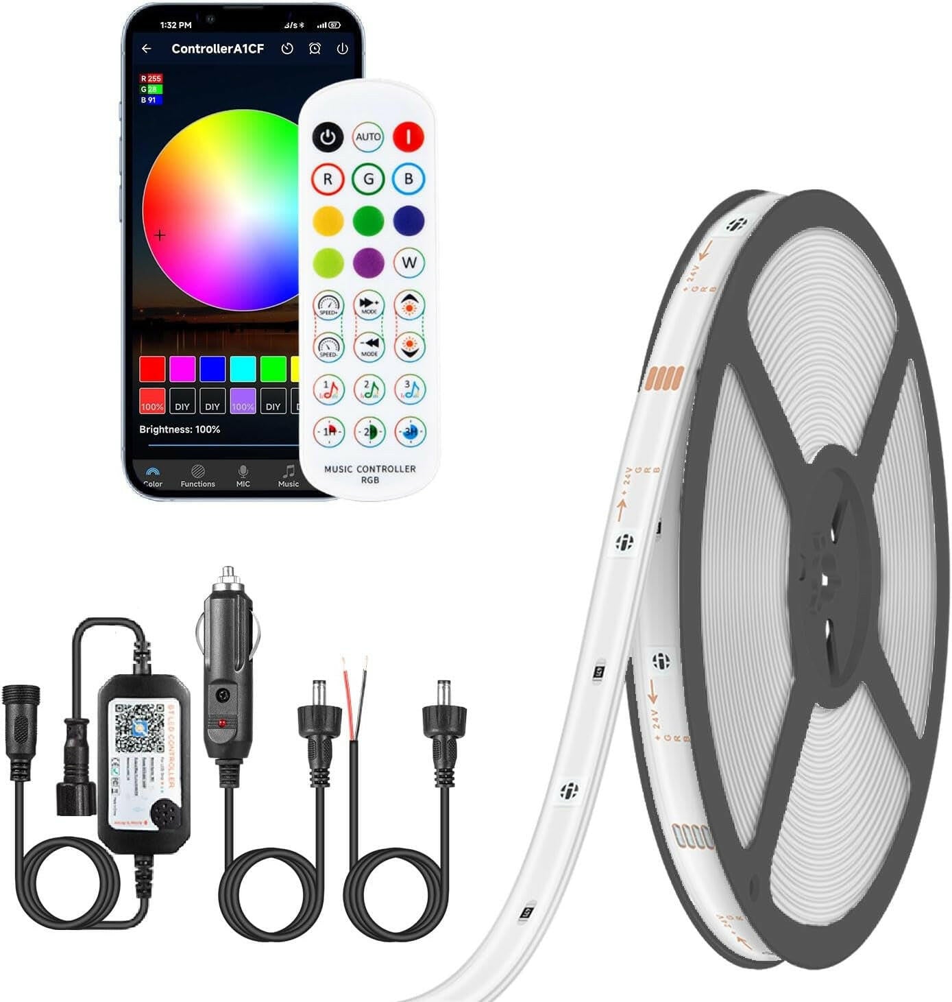 33FT Waterproof RGB LED Boat Light Strip - App Controlled Marine Lighting for Pontoon, Kayak, and Deck - Perfect for Night Fishing and Interior Illumination.