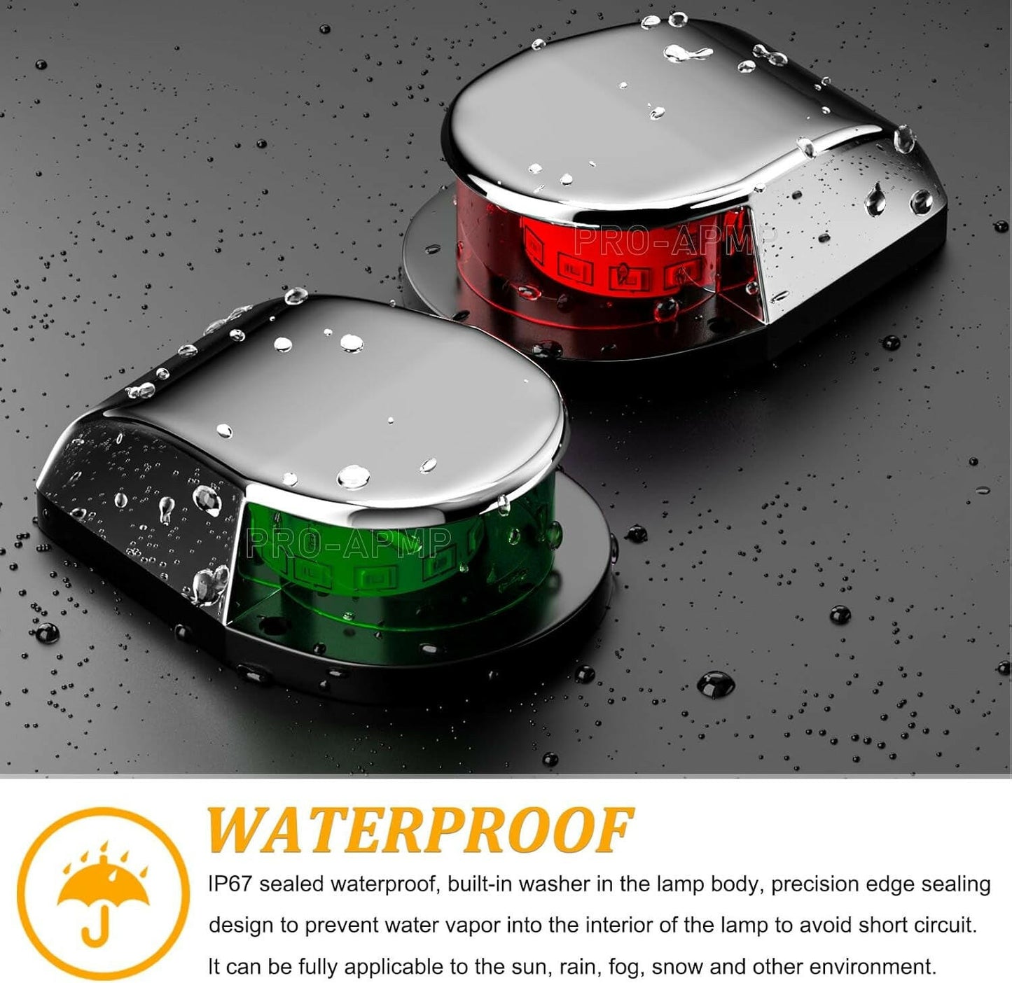 Premium 4'' LED Boat Navigation Lights - Waterproof Red & Green Signal Lights for Pontoon, Kayak, Yacht & Sailboat - 12V with Silver Cover (1 Red & 1 Green).