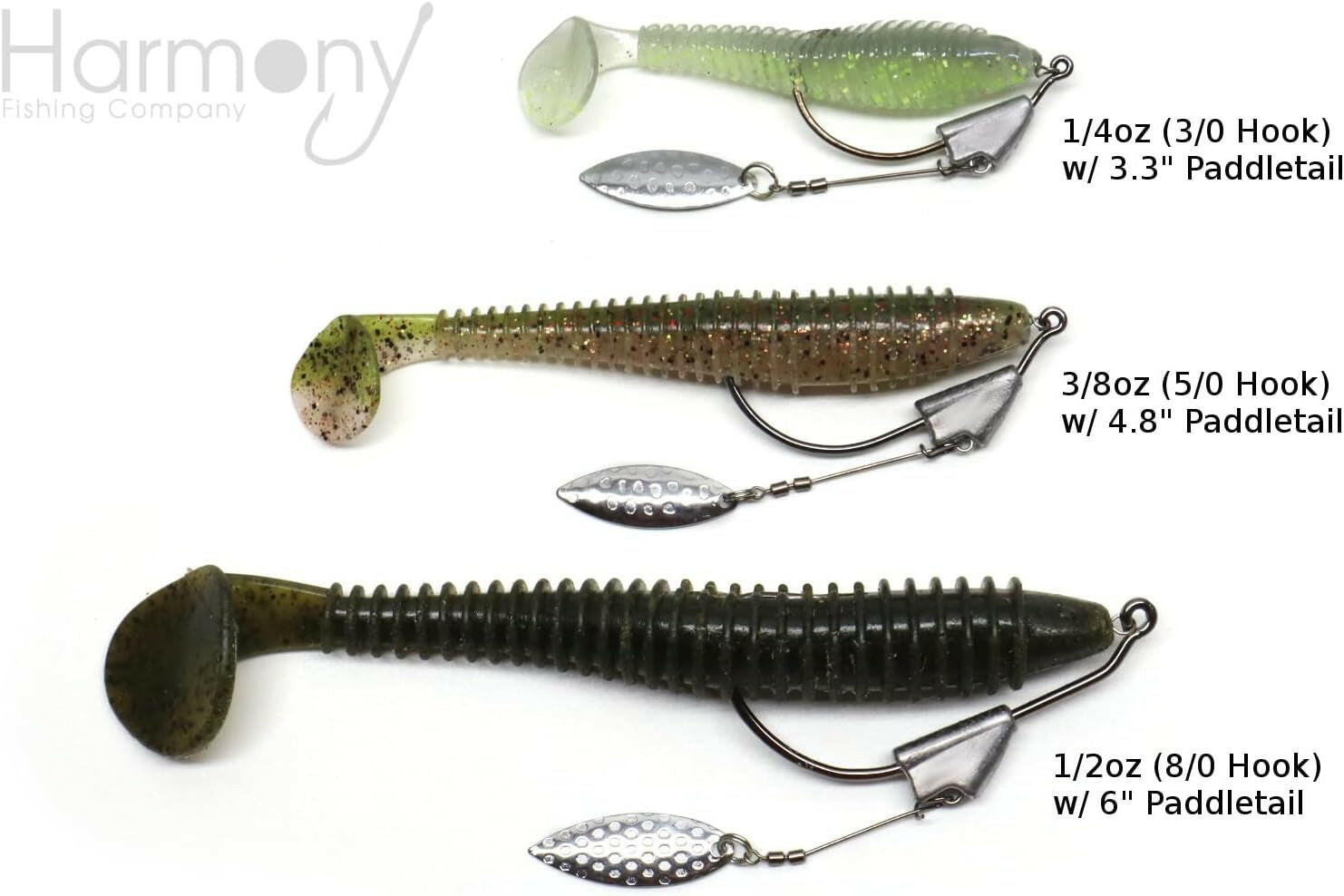 Harmony Fishing Razor Series Underspin Swimbait Hooks (4 Pack with 5 Bait Pegs) - Weighted Weedless Swimmer Hooks Featuring Flashy Willow Spinner Blades