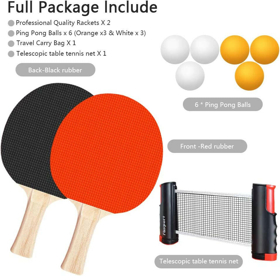 Ultimate Portable Ping Pong Paddle Set with Retractable Net, Rackets, Balls & Carry Bag - Perfect for Indoor & Outdoor Fun!.