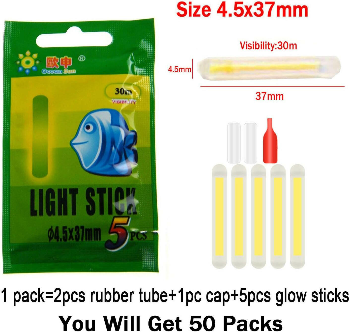 Premium Fishing Glow Stick Kit - High-Visibility Bobber Lights for Sizes 1"-3" - Bulk Packs Available (10-250 Pieces) for Improved Night Fishing Performance.