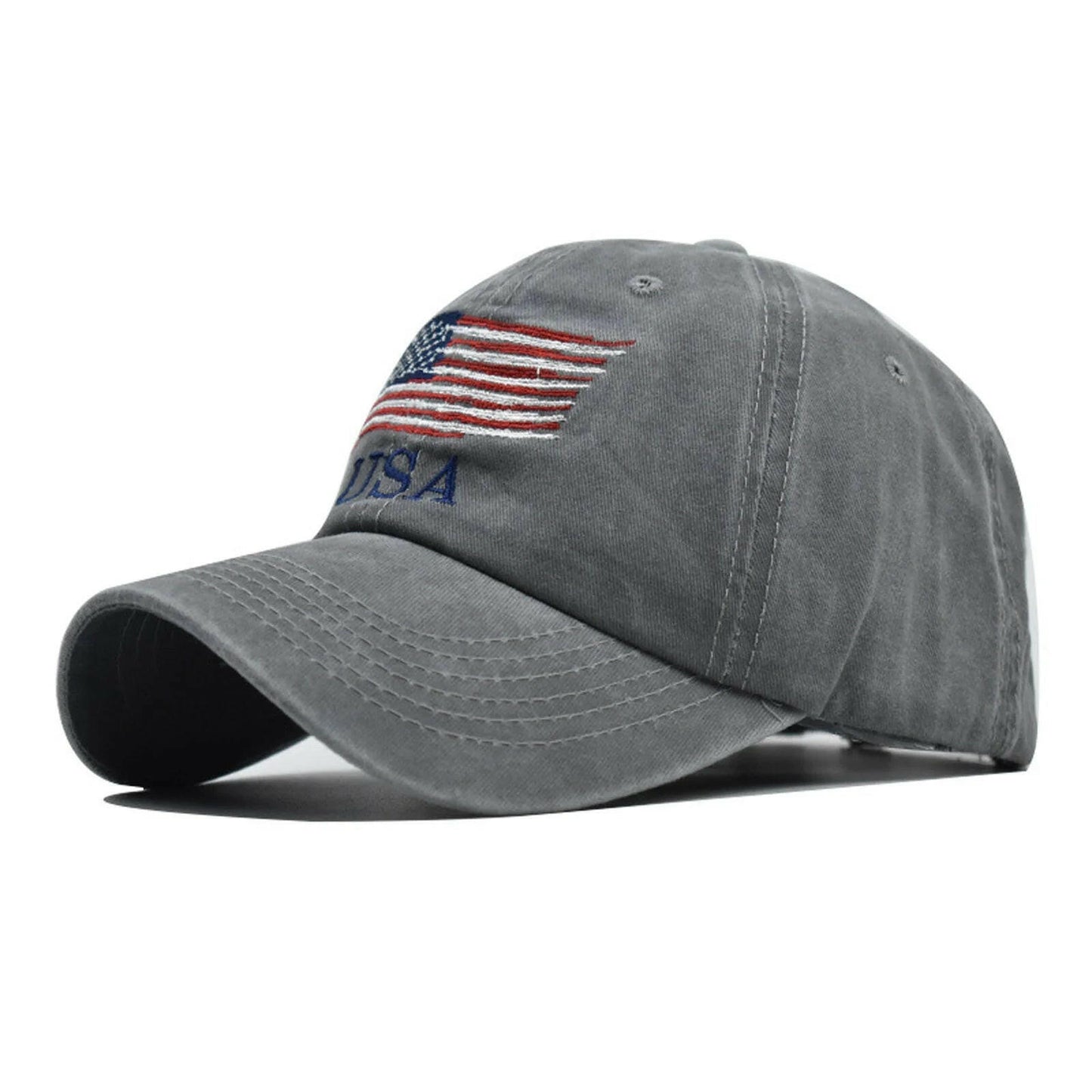 Vintage Cotton Denim Baseball Cap with Embroidered American Flag, Adjustable Distressed Hat for Men and Women