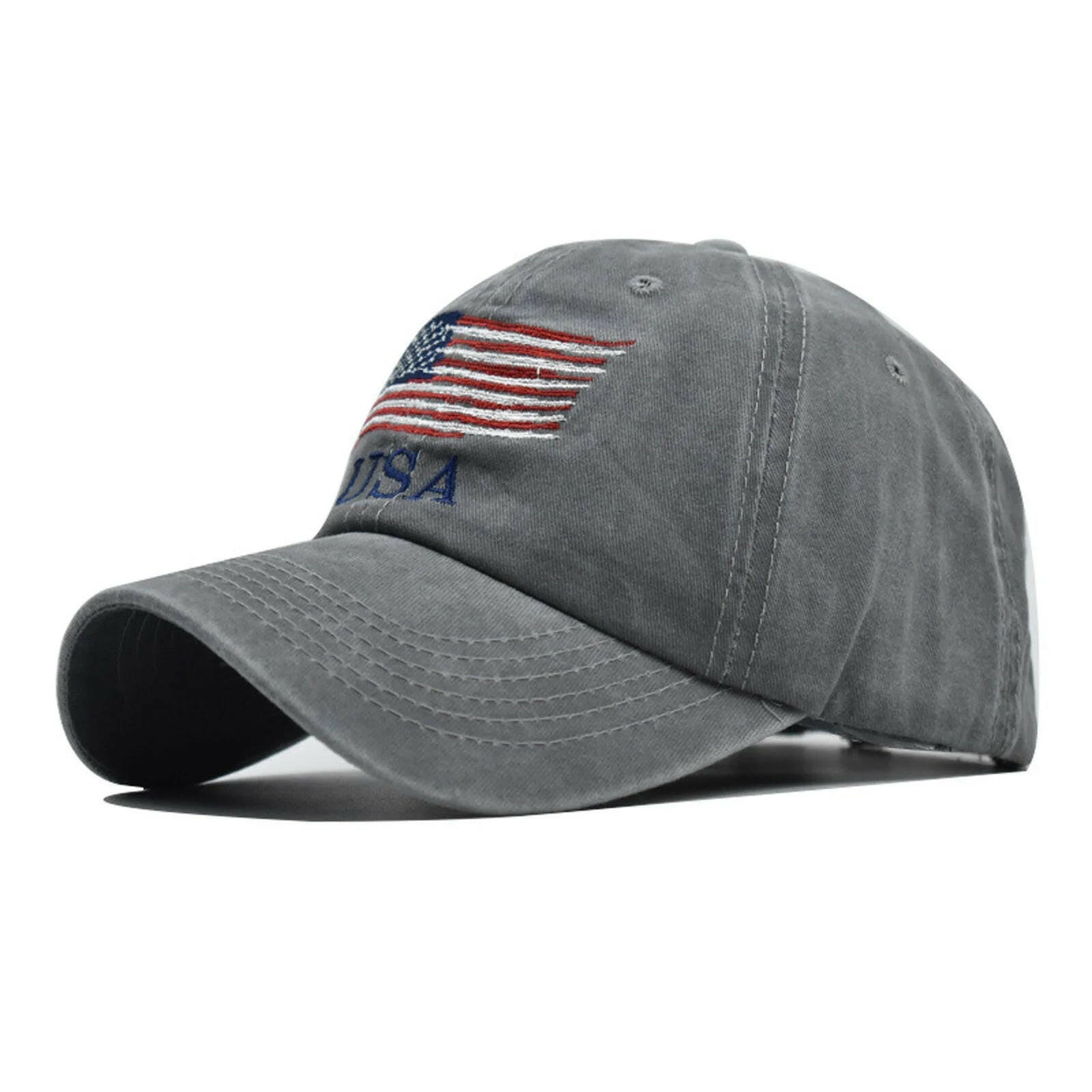 Vintage Cotton Denim Baseball Cap with Embroidered American Flag, Adjustable Distressed Hat for Men and Women