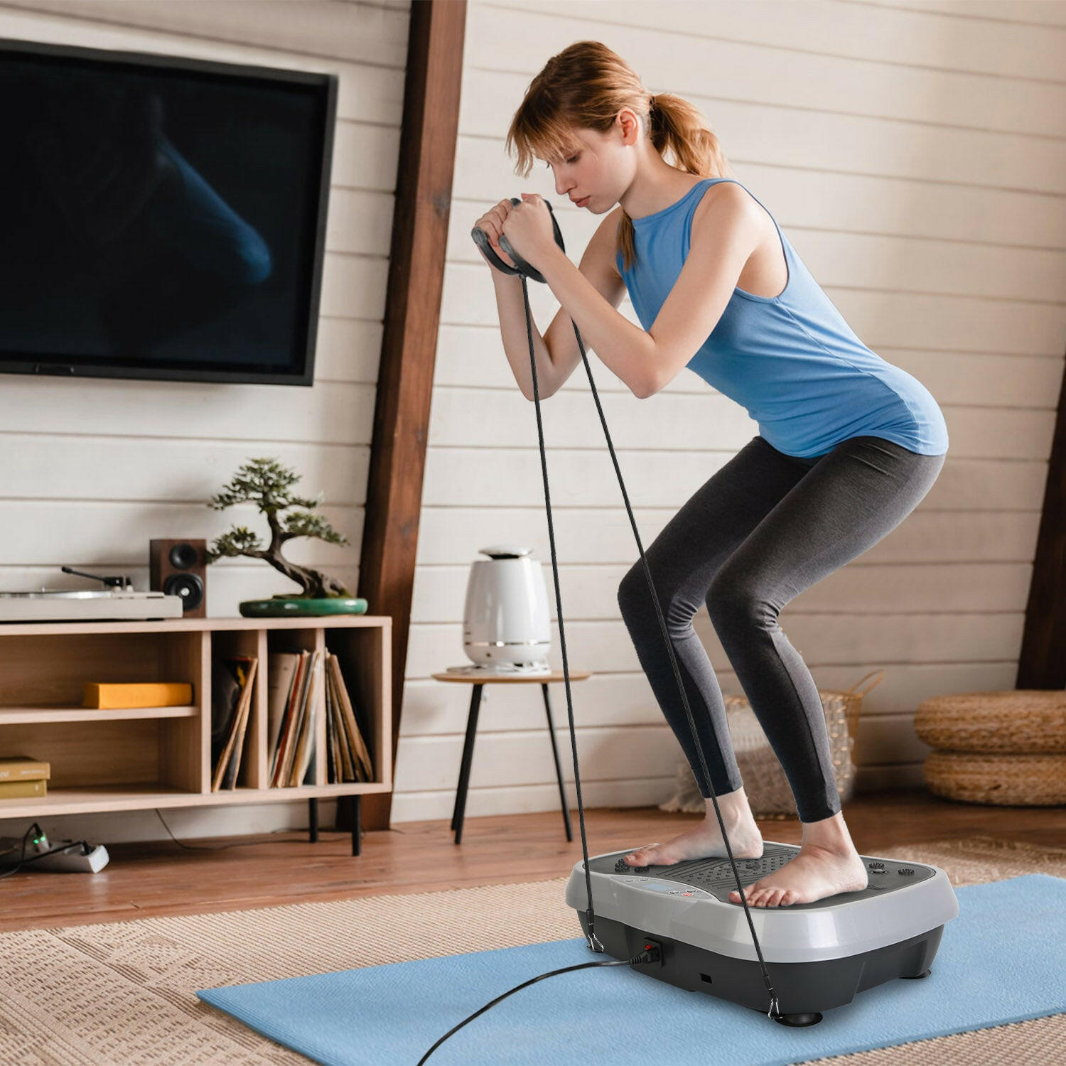 Vibration Exercise Machine with Resistance Bands and Remote Control - Whole Body Vibration Platform for Home Fitness and Weight Loss