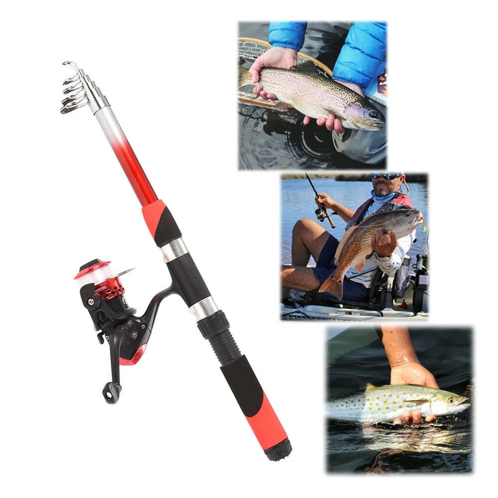 Fishing Rod Reel Combo Full Kit with 2PCS 2.1M Telescopic Fishing Rods 2PCS Spinning Reels Fishing Lures Hooks Accessories Fishing Bag.