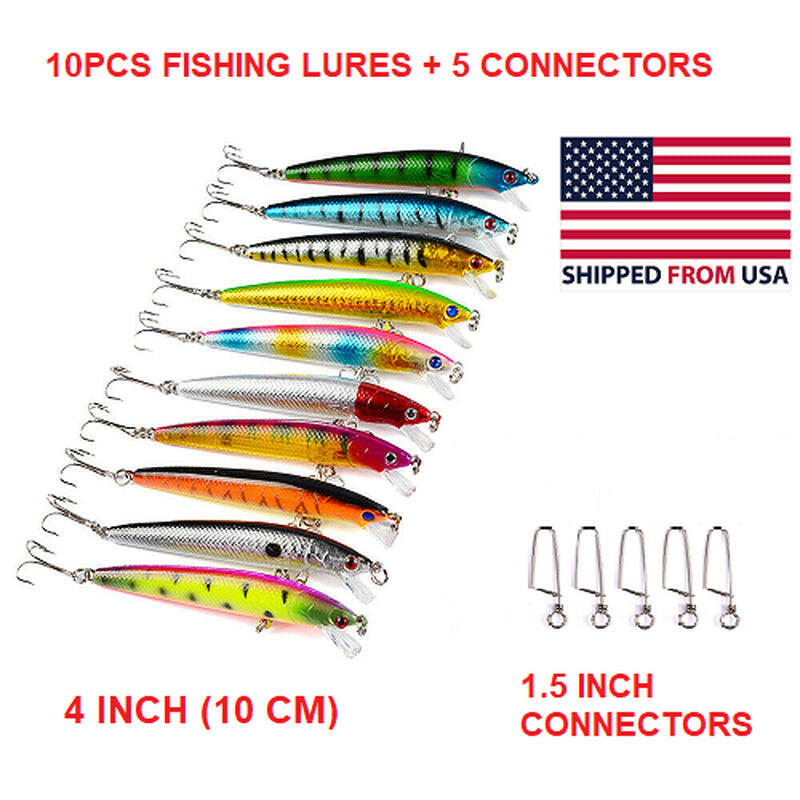 10PCS Fishing Lures Crankbaits Jerk Bait Minnow Lot Hooks Crank Bait Bass Tackle.