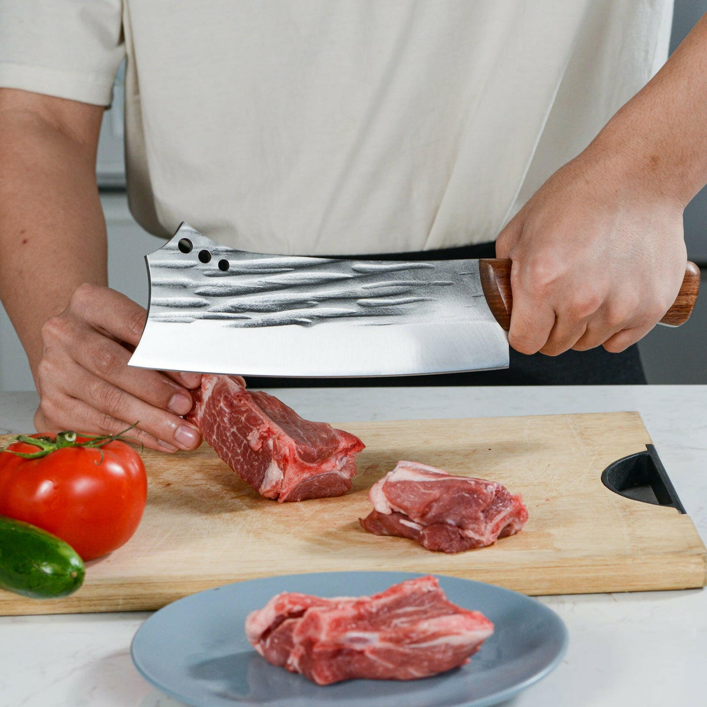 Kegani Heavy Duty Meat Cleaver - 1.4 lbs High Carbon Steel Butcher Knife for Meat and Bone Cutting.