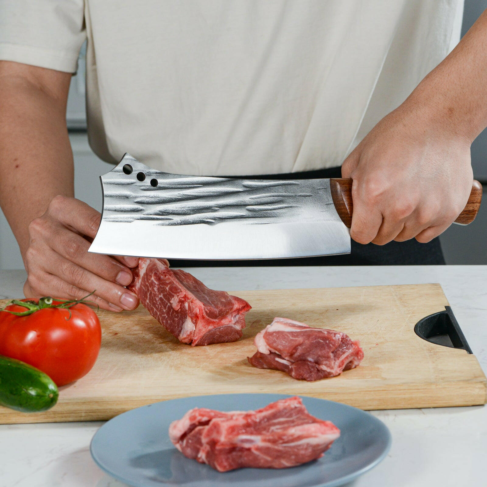 Kegani Heavy Duty Meat Cleaver - 1.4 lbs High Carbon Steel Butcher Knife for Meat and Bone Cutting.