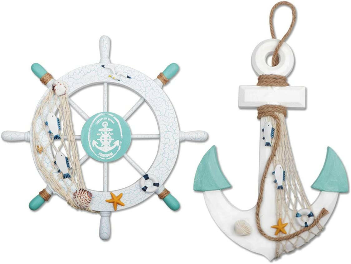 Set Sail with Style! 🌊⚓️ Grab this 2-Pack of Nautical Decor: 11" Wooden Ship Wheel & 13" Anchor with Rope for your Beachy Home Vibes! 🐚✨ #NauticalDecor #BeachTheme.