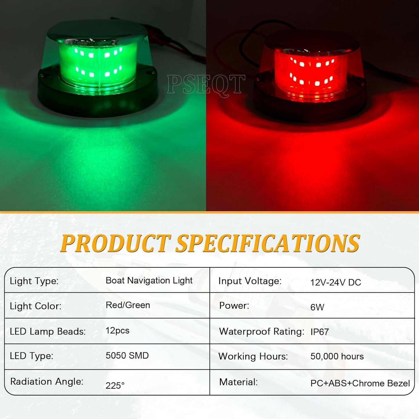 Premium 4'' LED Boat Navigation Lights - Waterproof Red & Green Signal Lights for Pontoon, Kayak, Yacht & Sailboat - 12V with Silver Cover (1 Red & 1 Green).