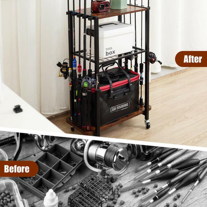 Premium Fishing Rod Holder: Tackle Cart and Pole Organizer Storage Solution for Garages.