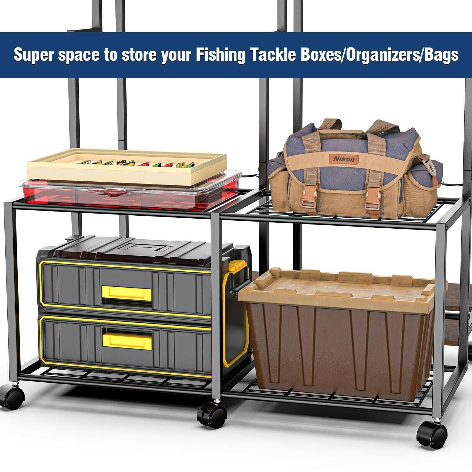 Miratino Large-Capacity Fishing Rod Holders for Garage - Store Up to 24 Fishing Poles Efficiently!.