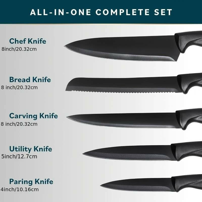 7-Piece High Carbon Stainless Steel Kitchen Knife Set with Ergonomic Handles and Sharpener.