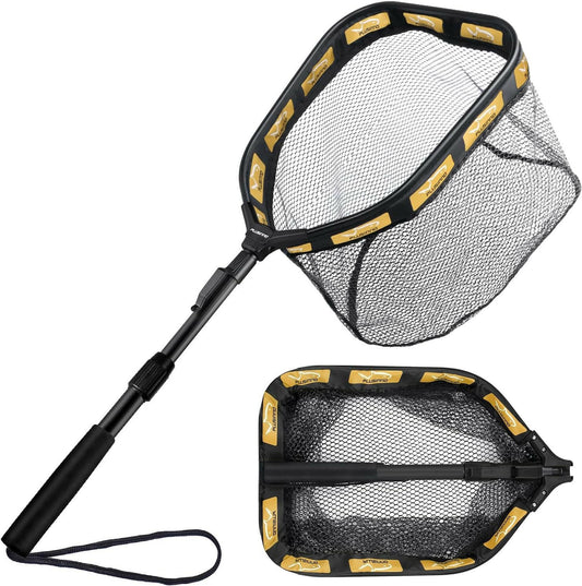 Floating Fishing Net for Steelhead, Salmon, Fly, Kayak, Catfish, Bass, Trout Fishing, Rubber Coated Landing Net for Easy Catch & Release, Compact & Foldable for Easy Transportation & Storage.