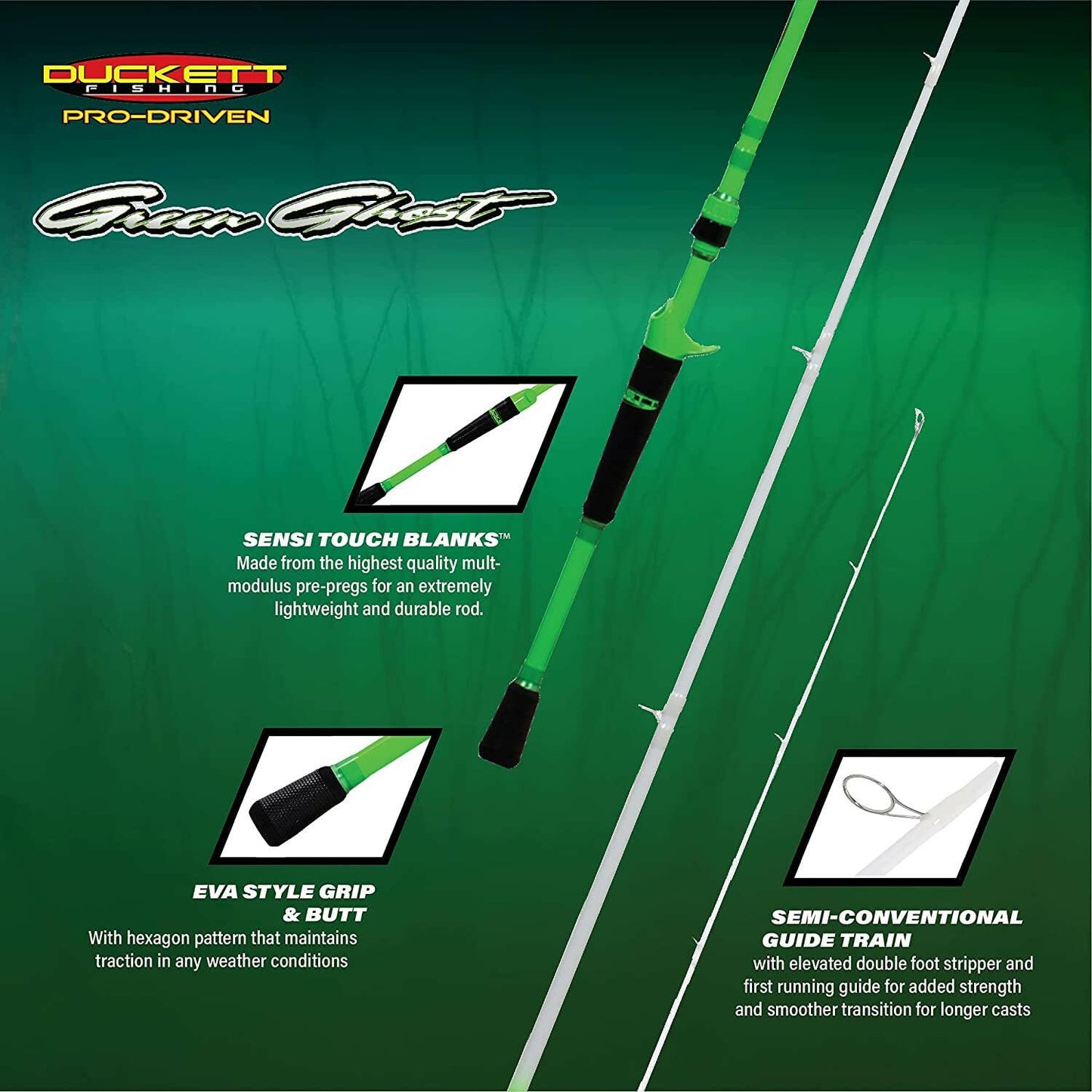 Green Ghost Angling Fishing Rods - Premium Sensi-Touch Blanks with True Split Reel Seat | Versatile Spinning, Casting & Crankin' Options.
