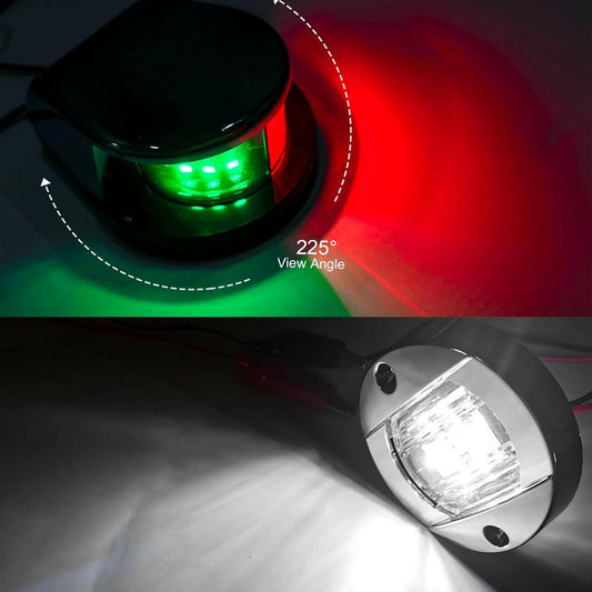 Upgrade Your Boat with Waterproof LED Navigation Lights - Chrome Bezels for Pontoon, Fishing & Kayak Adventures! 🌊✨ (Includes 1 Red & Green, 2 White) 🚤💡.